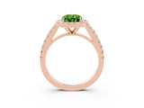 Rose gold Oval Cut Halo Diamond Ring with Pavé Band and Three-Prong Setting_3