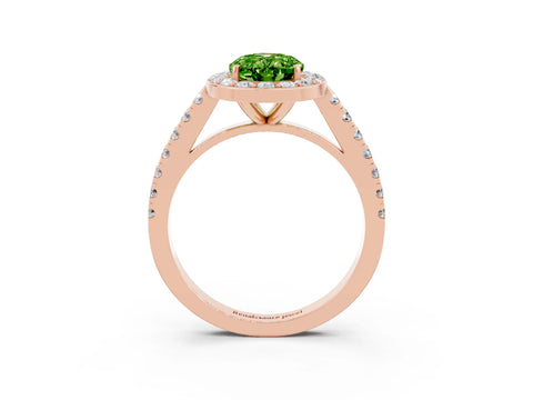 Rose gold Oval Cut Halo Diamond Ring with Pavé Band and Three-Prong Setting_3