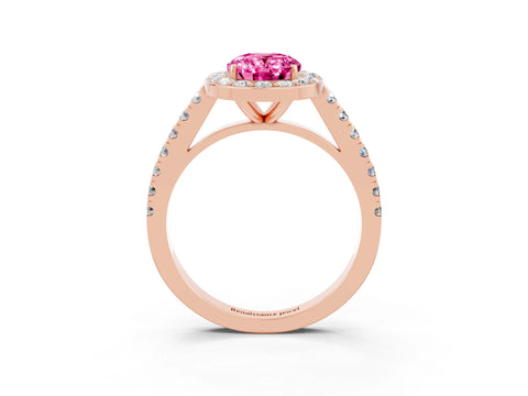 Rose gold Oval Cut Halo Diamond Ring with Pavé Band and Three-Prong Setting_3