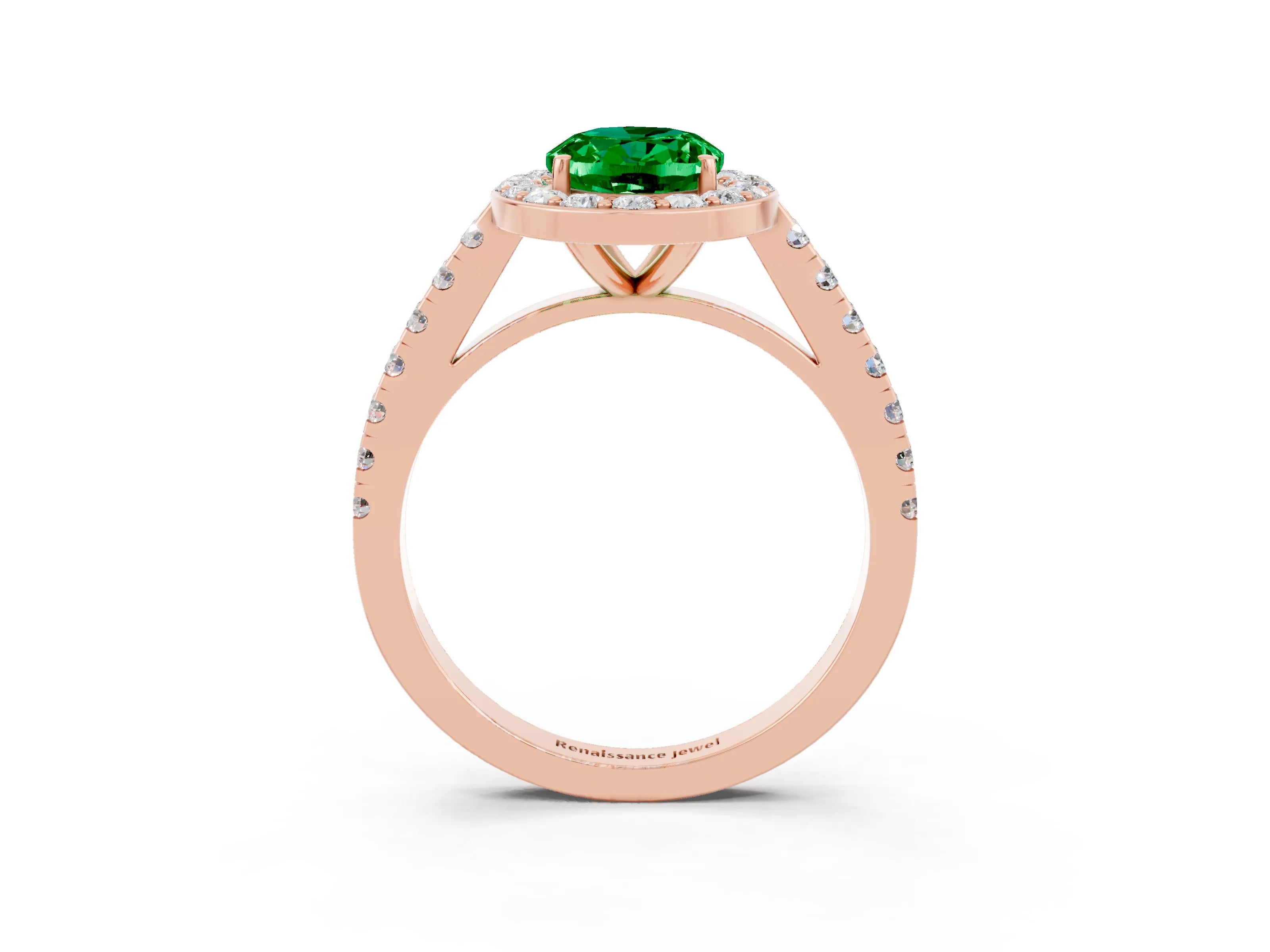 Rose gold Oval Cut Halo Diamond Ring with Pavé Band and Three-Prong Setting_3