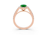 Rose gold Oval Cut Halo Diamond Ring with Pavé Band and Three-Prong Setting_3