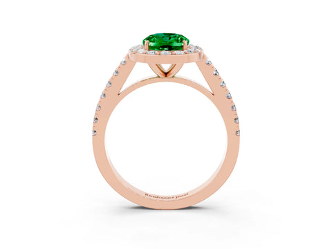 Rose gold Oval Cut Halo Diamond Ring with Pavé Band and Three-Prong Setting_3
