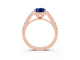 Rose gold Oval Cut Halo Diamond Ring with Pavé Band and Three-Prong Setting_3