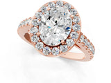 Rose gold Oval Cut Halo Diamond Ring with Pavé Band and Three-Prong Setting_4