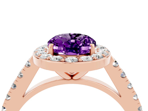 Rose gold Oval Cut Halo Diamond Ring with Pavé Band and Three-Prong Setting_4