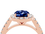 Rose gold Oval Cut Halo Diamond Ring with Pavé Band and Three-Prong Setting_4