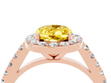 Rose gold Oval Cut Halo Diamond Ring with Pavé Band and Three-Prong Setting_4