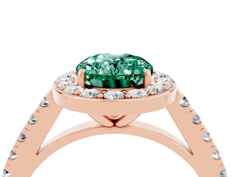 Rose gold Oval Cut Halo Diamond Ring with Pavé Band and Three-Prong Setting_4