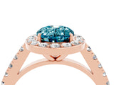 Rose gold Oval Cut Halo Diamond Ring with Pavé Band and Three-Prong Setting_4