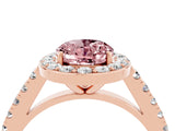 Rose gold Oval Cut Halo Diamond Ring with Pavé Band and Three-Prong Setting_4