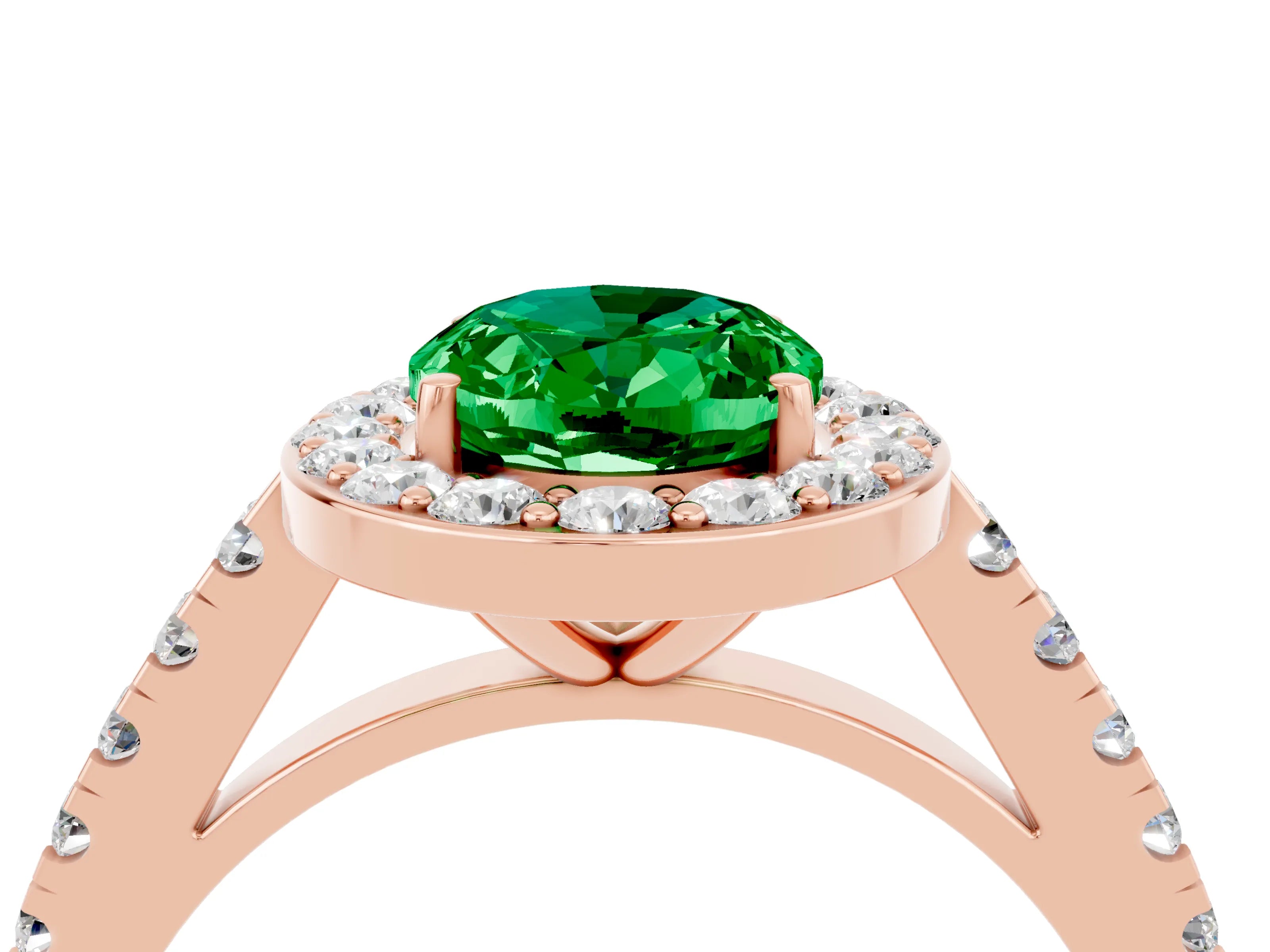 Rose gold Oval Cut Halo Diamond Ring with Pavé Band and Three-Prong Setting_4