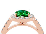 Rose gold Oval Cut Halo Diamond Ring with Pavé Band and Three-Prong Setting_4