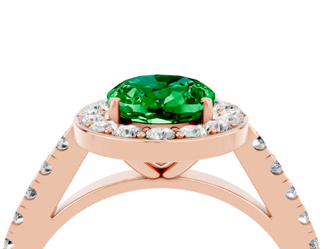 Rose gold Oval Cut Halo Diamond Ring with Pavé Band and Three-Prong Setting_4