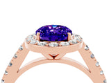 Rose gold Oval Cut Halo Diamond Ring with Pavé Band and Three-Prong Setting_4