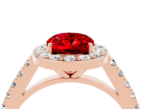 Rose gold Oval Cut Halo Diamond Ring with Pavé Band and Three-Prong Setting_4