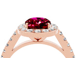 Rose gold Oval Cut Halo Diamond Ring with Pavé Band and Three-Prong Setting_4
