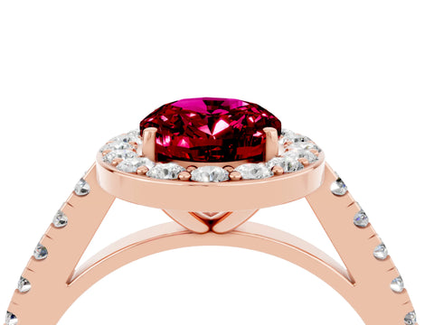 Rose gold Oval Cut Halo Diamond Ring with Pavé Band and Three-Prong Setting_4