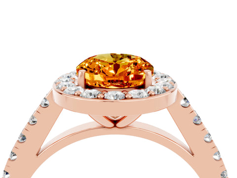 Rose gold Oval Cut Halo Diamond Ring with Pavé Band and Three-Prong Setting_4