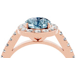 Rose gold Oval Cut Halo Diamond Ring with Pavé Band and Three-Prong Setting_4
