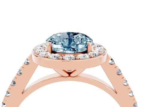 Rose gold Oval Cut Halo Diamond Ring with Pavé Band and Three-Prong Setting_4
