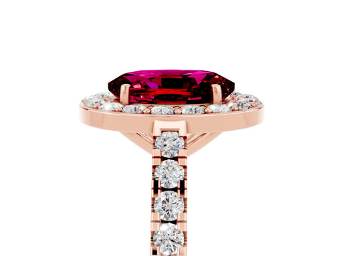Rose gold Oval Cut Halo Diamond Ring with Pavé Band and Three-Prong Setting_5