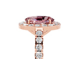 Rose gold Oval Cut Halo Diamond Ring with Pavé Band and Three-Prong Setting_5