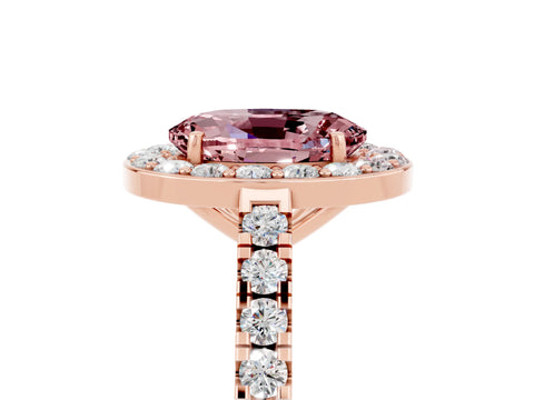 Rose gold Oval Cut Halo Diamond Ring with Pavé Band and Three-Prong Setting_5