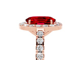 Rose gold Oval Cut Halo Diamond Ring with Pavé Band and Three-Prong Setting_5