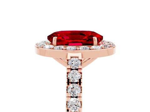 Rose gold Oval Cut Halo Diamond Ring with Pavé Band and Three-Prong Setting_5