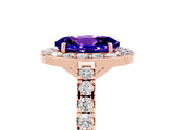Rose gold Oval Cut Halo Diamond Ring with Pavé Band and Three-Prong Setting_5