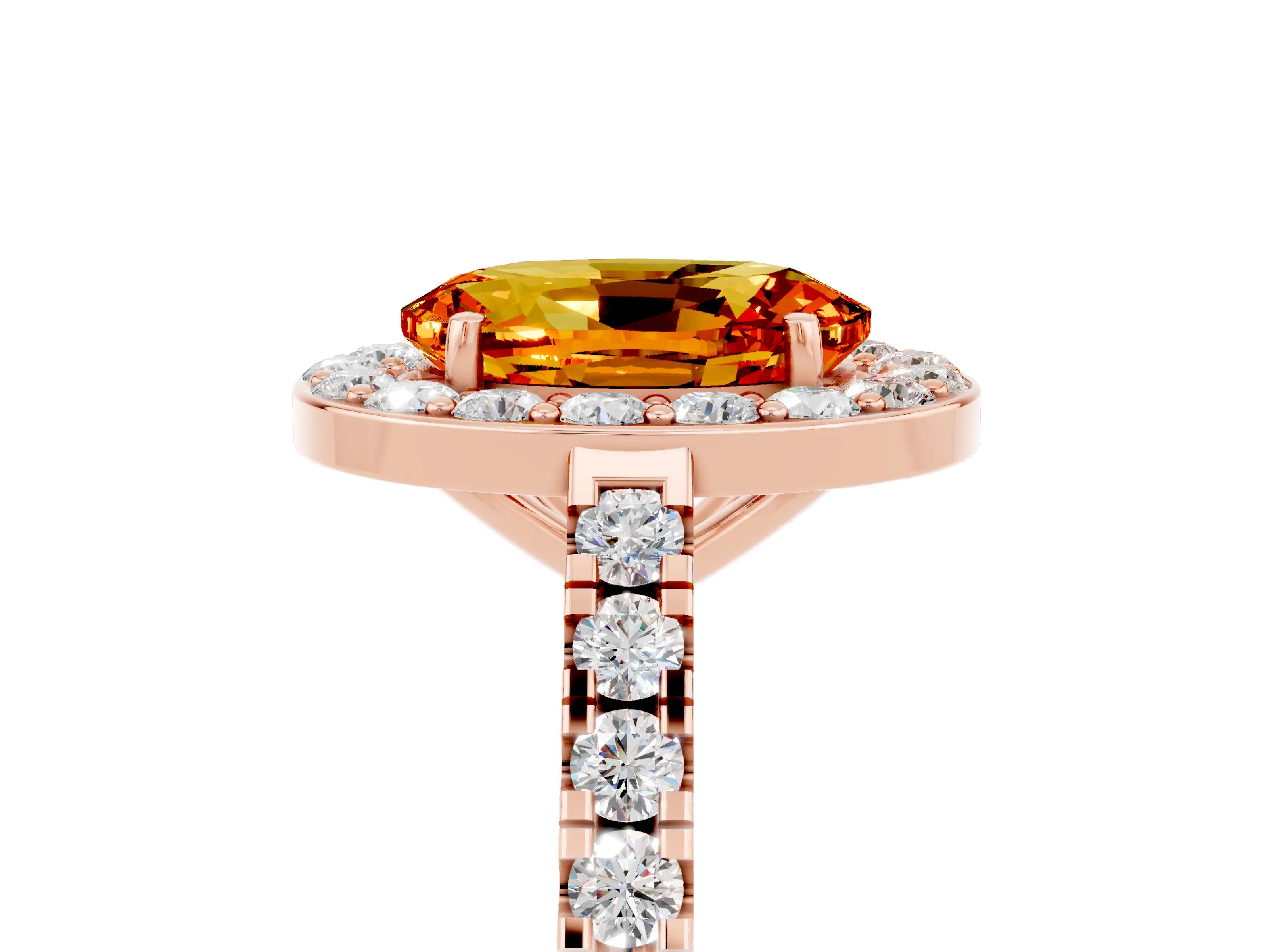 Rose gold Oval Cut Halo Diamond Ring with Pavé Band and Three-Prong Setting_5
