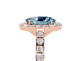 Rose gold Oval Cut Halo Diamond Ring with Pavé Band and Three-Prong Setting_5