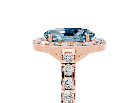 Rose gold Oval Cut Halo Diamond Ring with Pavé Band and Three-Prong Setting_5