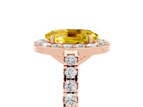 Rose gold Oval Cut Halo Diamond Ring with Pavé Band and Three-Prong Setting_5