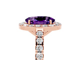 Rose gold Oval Cut Halo Diamond Ring with Pavé Band and Three-Prong Setting_5