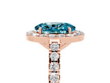 Rose gold Oval Cut Halo Diamond Ring with Pavé Band and Three-Prong Setting_5