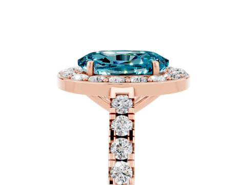 Rose gold Oval Cut Halo Diamond Ring with Pavé Band and Three-Prong Setting_5