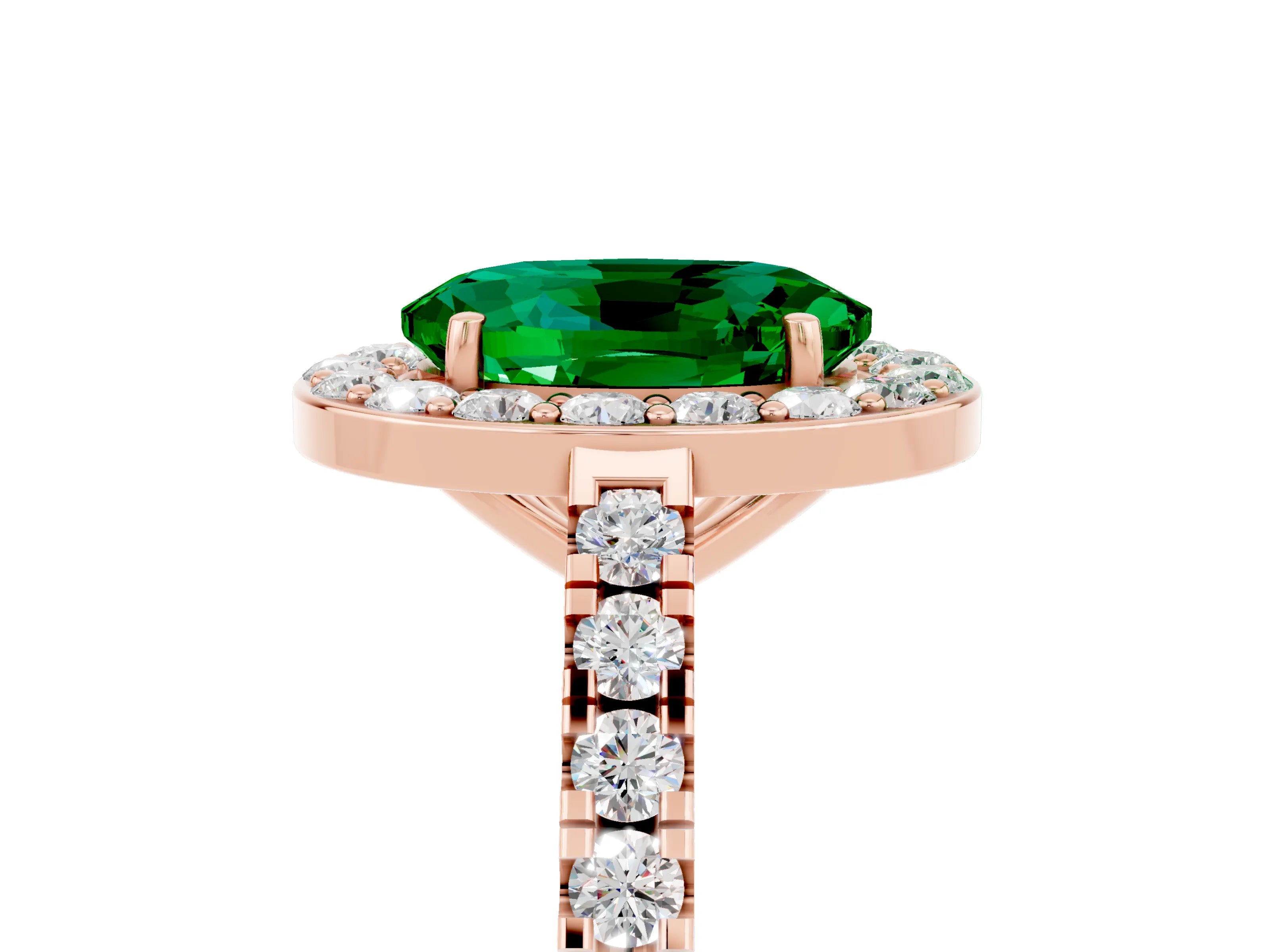 Rose gold Oval Cut Halo Diamond Ring with Pavé Band and Three-Prong Setting_5