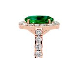 Rose gold Oval Cut Halo Diamond Ring with Pavé Band and Three-Prong Setting_5