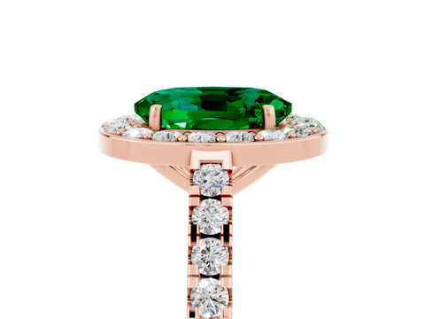 Rose gold Oval Cut Halo Diamond Ring with Pavé Band and Three-Prong Setting_5