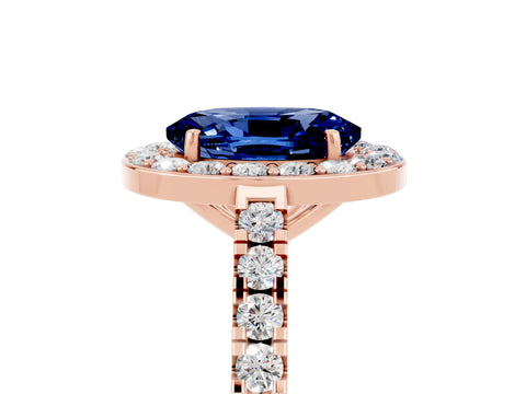 Rose gold Oval Cut Halo Diamond Ring with Pavé Band and Three-Prong Setting_5