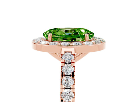 Rose gold Oval Cut Halo Diamond Ring with Pavé Band and Three-Prong Setting_5