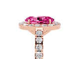 Rose gold Oval Cut Halo Diamond Ring with Pavé Band and Three-Prong Setting_5