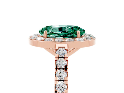 Rose gold Oval Cut Halo Diamond Ring with Pavé Band and Three-Prong Setting_5