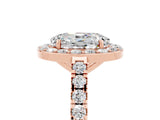 Rose gold Oval Cut Halo Diamond Ring with Pavé Band and Three-Prong Setting_5