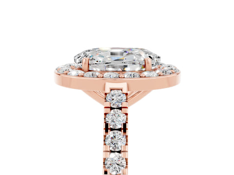 Rose gold Oval Cut Halo Diamond Ring with Pavé Band and Three-Prong Setting_5