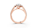 Rose gold Oval Cut Halo Diamond Ring with Pavé Band and Three-Prong Setting_6