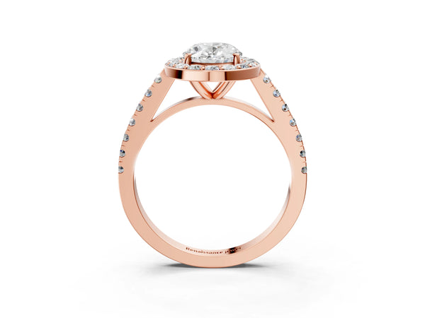 Rose Gold Oval Pave Halo Engagement Ring Setting