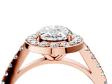 Rose gold Oval Cut Halo Diamond Ring with Pavé Band and Three-Prong Setting_7