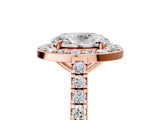 Rose gold Oval Cut Halo Diamond Ring with Pavé Band and Three-Prong Setting_8